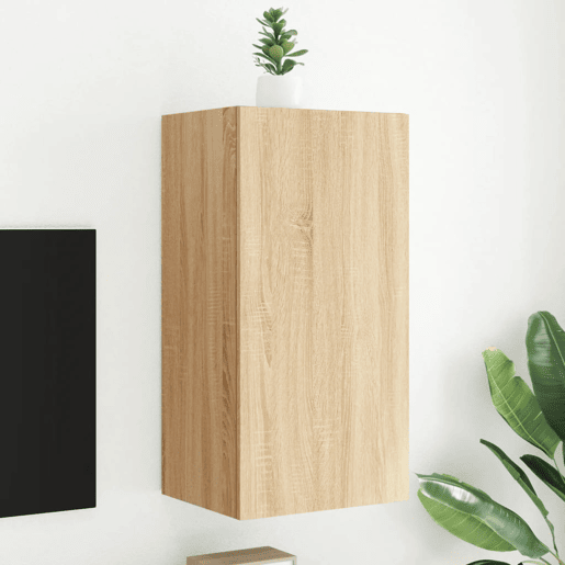 Móvel de parede p TV - Armário de TV c luzes LED 40,5x35x80cm carvalho sonoma
