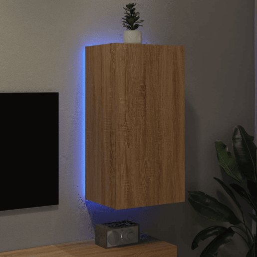 Móvel de parede p TV - Armário de TV c luzes LED 40,5x35x80cm carvalho sonoma