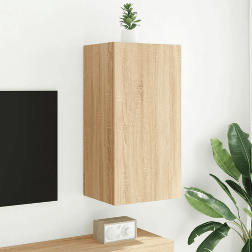 Móvel de parede p TV - Armário de TV c luzes LED 40,5x35x80cm carvalho sonoma
