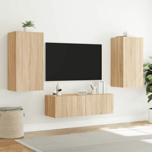 Móvel de parede p TV - Armário de TV c luzes LED 40,5x35x80cm carvalho sonoma