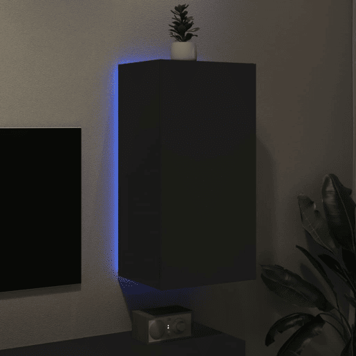 Móvel de parede para TV - Armário de TV com luzes LED 40,5x35x80 cm preto