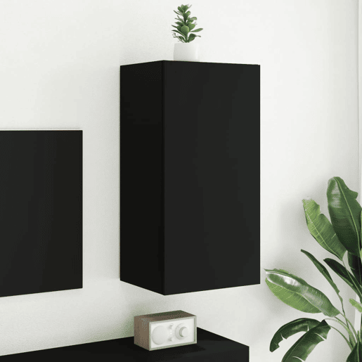 Móvel de parede para TV - Armário de TV com luzes LED 40,5x35x80 cm preto