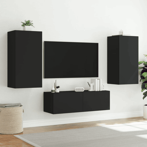 Móvel de parede para TV - Armário de TV com luzes LED 40,5x35x80 cm preto