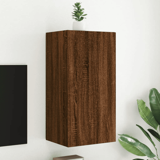 Móvel de parede p TV - Armário de TV c luzes LED 40,5x35x80 carvalho castanho