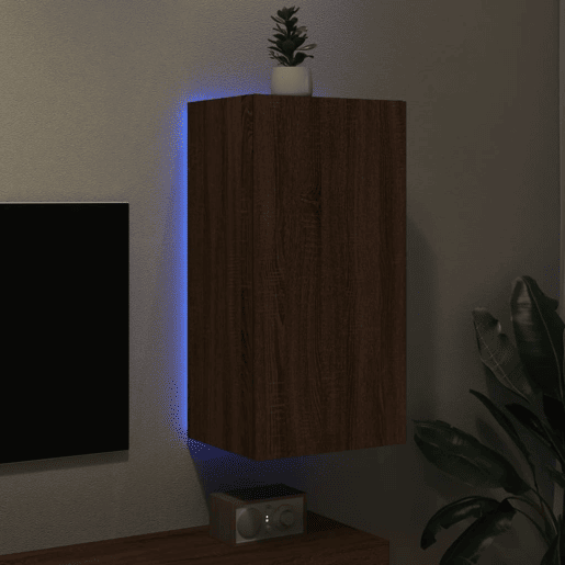 Móvel de parede p TV - Armário de TV c luzes LED 40,5x35x80 carvalho castanho