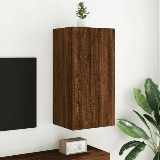 Móvel de parede p TV - Armário de TV c luzes LED 40,5x35x80 carvalho castanho