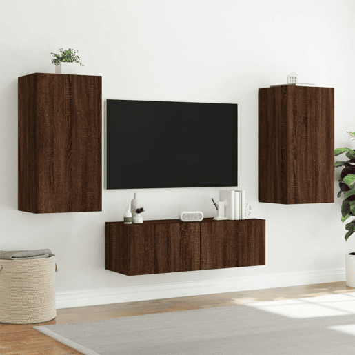 Móvel de parede p TV - Armário de TV c luzes LED 40,5x35x80 carvalho castanho
