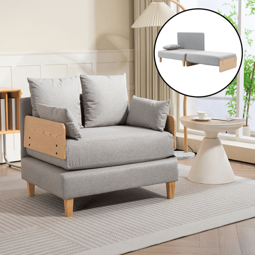 Sofá-cama de 1 lugar Seinlus 81x88x68 cm Cinzento claro en.casa