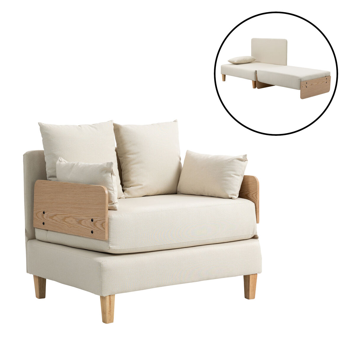 Sillón cama para 1 seinlus 81x88x68 cm - beige [en.casa]