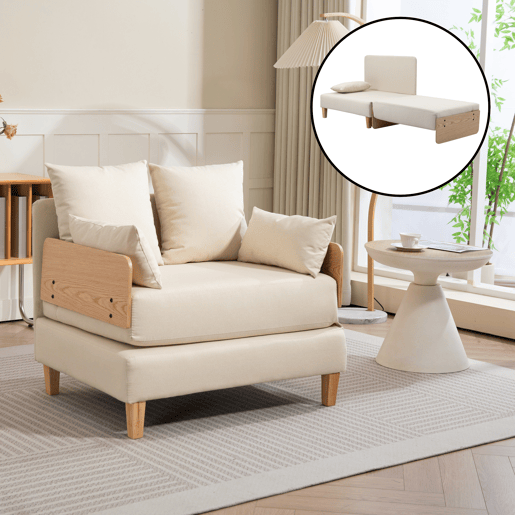 Sofá-cama de 1 lugar Seinlus 81x88x68 cm Bege en.casa