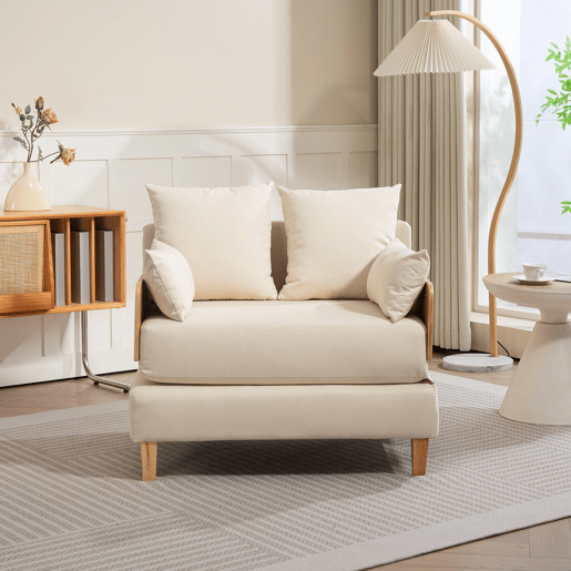 Sofá-cama de 1 lugar Seinlus 81x88x68 cm Bege en.casa