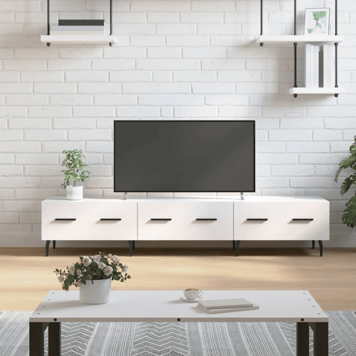 Móvel de TV - Modulo de TV - Armário de TV 150x36x30 cm derivados de madeira branco brilhante