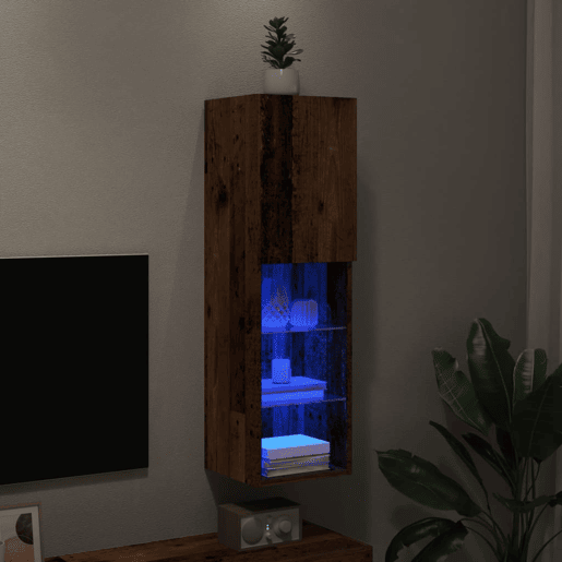 Móvel de TV - Modulo de TV - Armário de TV com luzes LED 30,5x30x102 cm madeira velha