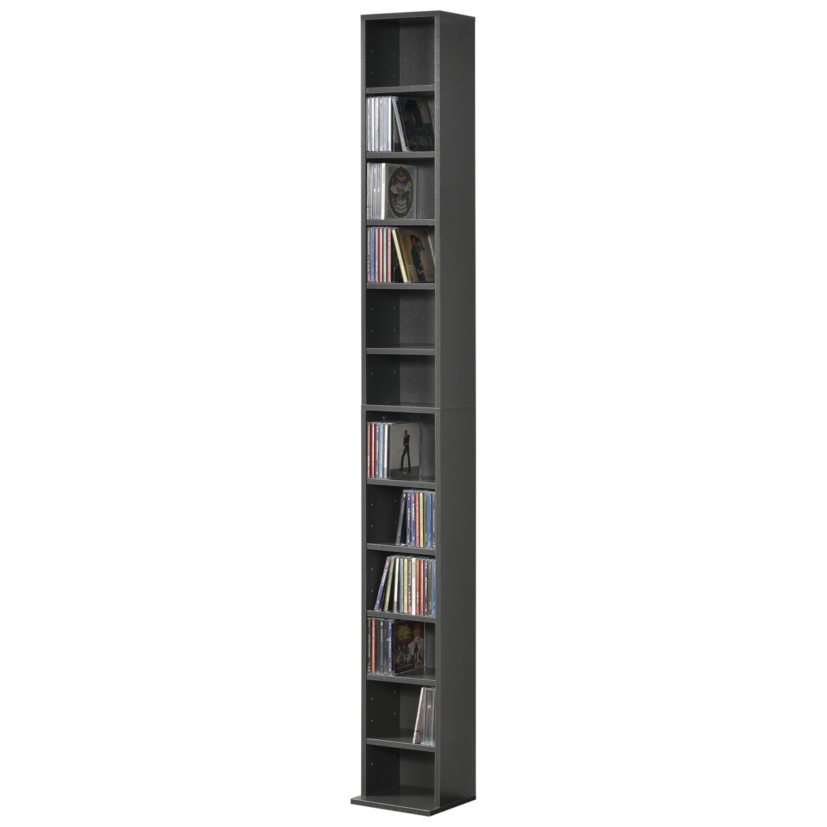 Estantería para cds tynset 12 compartimientos 175x20x20cm - gris oscuro [en.casa]