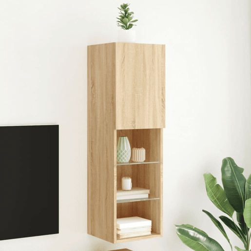 Móvel de TV - Modulo de TV - Armário de TV com luzes LED 30,5x30x102 cm carvalho sonoma