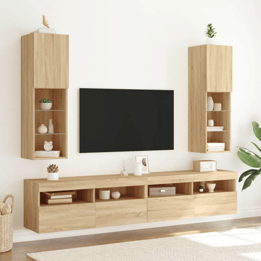 Móvel de TV - Modulo de TV - Armário de TV com luzes LED 30,5x30x102 cm carvalho sonoma