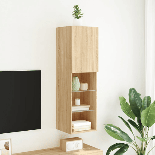 Móvel de TV - Modulo de TV - Armário de TV com luzes LED 30,5x30x102 cm carvalho sonoma