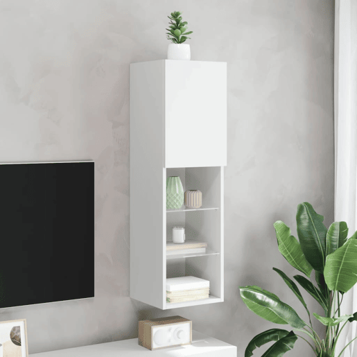 Móvel de TV - Modulo de TV - Armário de TV c luzes LED 30,5x30x102 cm branco