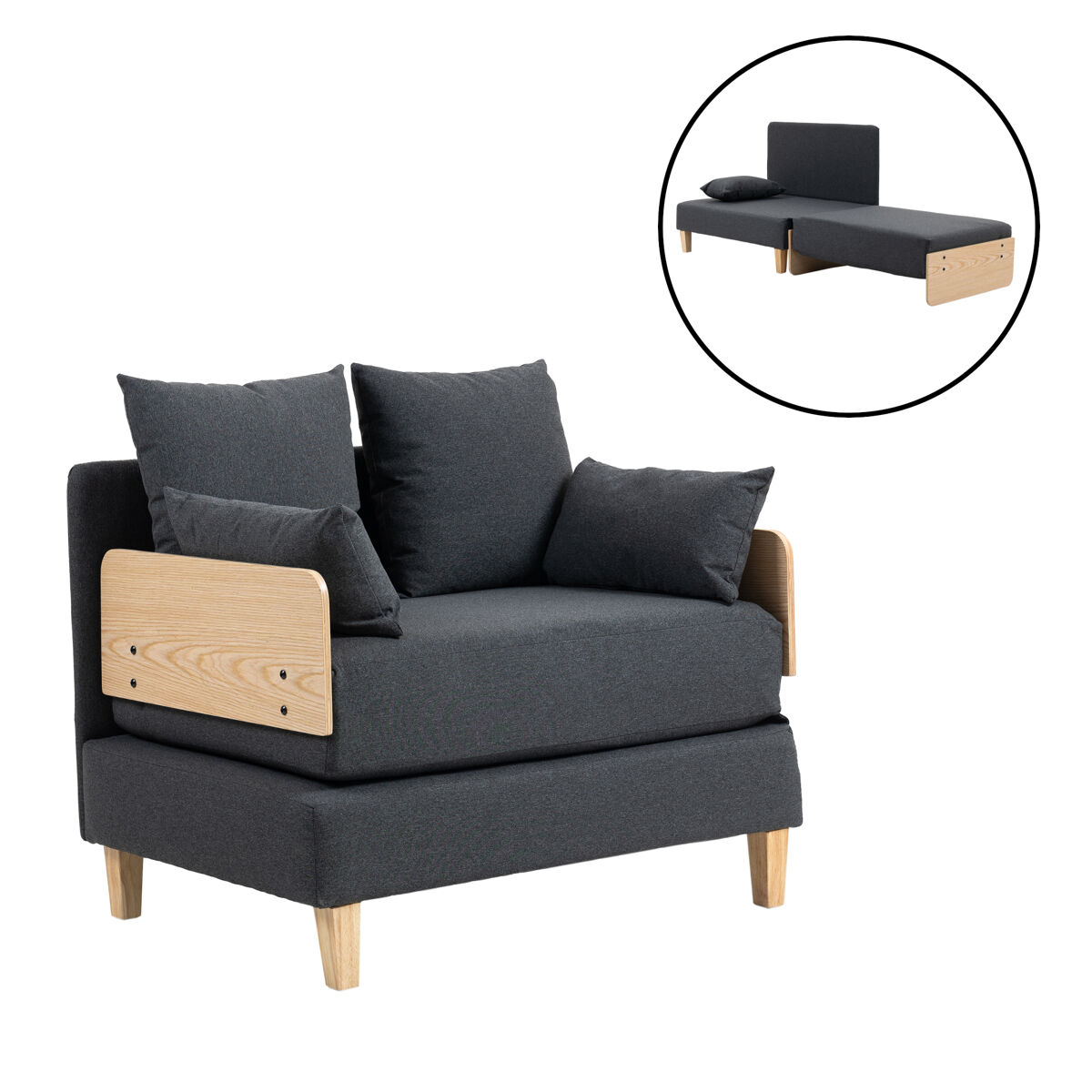 Sillón cama para 1 seinlus 81x88x68 cm - gris oscuro [en.casa]