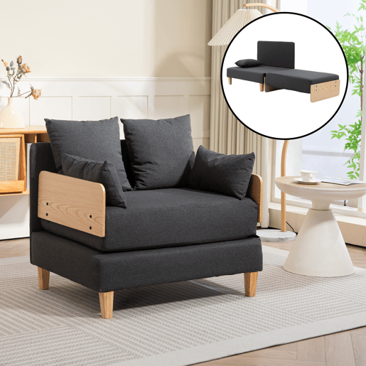 Sofá-cama de 1 lugar Seinlus 81x88x68 cm Cinzento escuro en.casa
