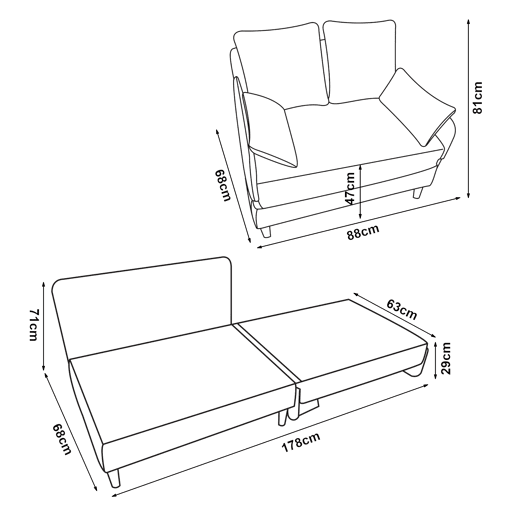 Sofá-cama de 1 lugar Seinlus 81x88x68 cm Cinzento escuro en.casa