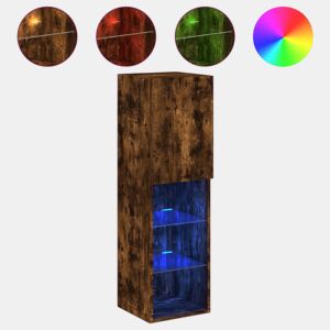 Móvel de TV - Modulo de TV - Armário de TV com luzes LED 30,5x30x102 cm carvalho fumado