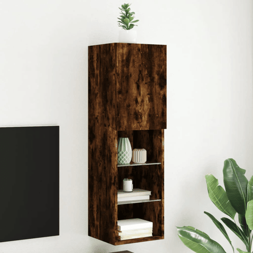 Móvel de TV - Modulo de TV - Armário de TV com luzes LED 30,5x30x102 cm carvalho fumado