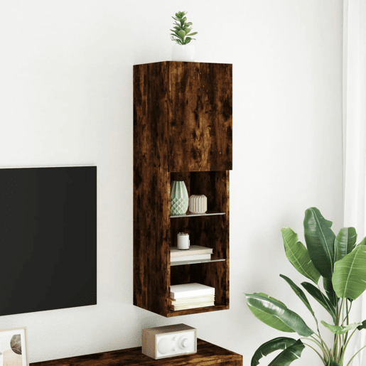 Móvel de TV - Modulo de TV - Armário de TV com luzes LED 30,5x30x102 cm carvalho fumado