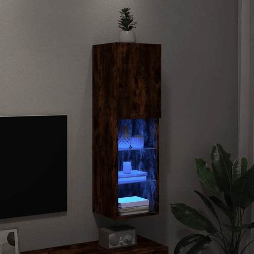 Móvel de TV - Modulo de TV - Armário de TV com luzes LED 30,5x30x102 cm carvalho fumado