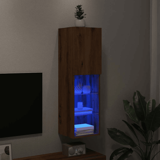 Móvel de TV - Modulo de TV - Armário de TV com luzes LED 30,5x30x102 cm carvalho artisiano