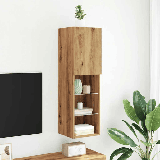 Móvel de TV - Modulo de TV - Armário de TV com luzes LED 30,5x30x102 cm carvalho artisiano