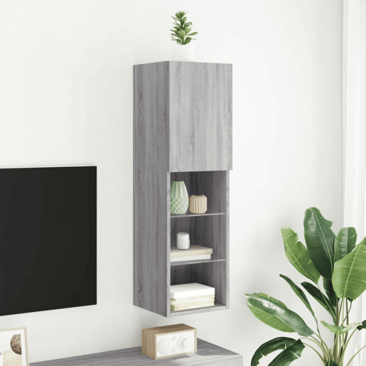 Móvel de TV - Modulo de TV - Armário de TV com luzes LED 30,5x30x102 cm cinzento sonoma