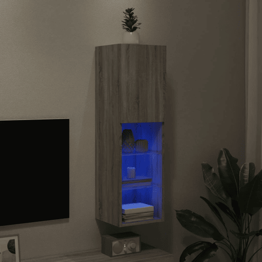 Móvel de TV - Modulo de TV - Armário de TV com luzes LED 30,5x30x102 cm cinzento sonoma