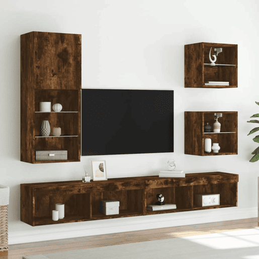 Móvel de TV - Modulo de TV - Armário de TV com luzes LED 40,5x30x102 cm carvalho fumado