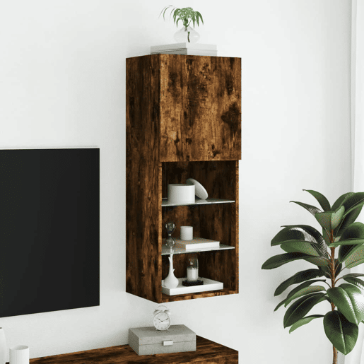 Móvel de TV - Modulo de TV - Armário de TV com luzes LED 40,5x30x102 cm carvalho fumado