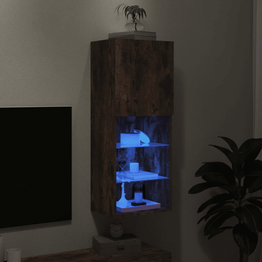 Móvel de TV - Modulo de TV - Armário de TV com luzes LED 40,5x30x102 cm carvalho fumado