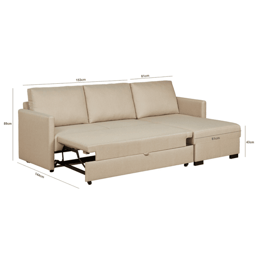 Lourini® Sofá Justin, Bege, de Três Lugares com Chaise Longue e Cama Lourini® Sofá Justin, Bege, de Três Lugares com Chaise Longue e Cama
