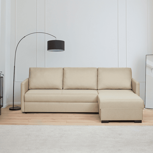 Lourini® Sofá Roma, Bege, de Três Lugares com Chaise Longue Reversível