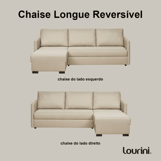 Lourini® Sofá Roma, Bege, de Três Lugares com Chaise Longue Reversível