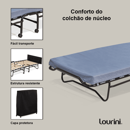 Lourini® Divã Dobrável com Colchão de Núcleo e Rodas para Transporte Lourini® Divã Dobrável com Colchão de Núcleo e Rodas para Transporte
