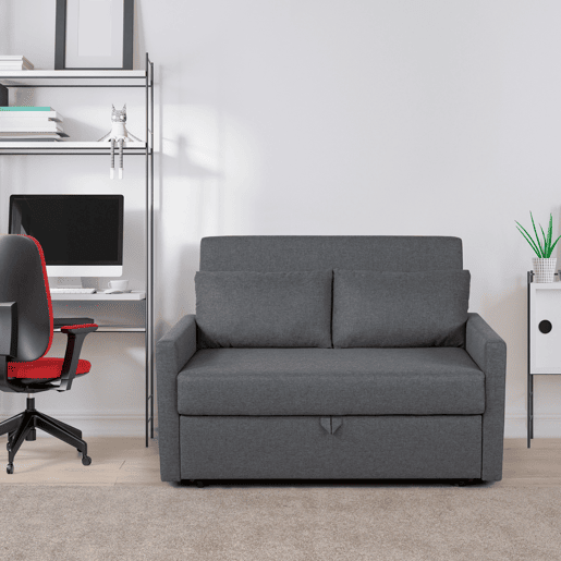 Lourini® Sofá Soria, Cinza, de Dois Lugares com Cama Elevatória Lourini® Sofá Soria, Cinza, de Dois Lugares com Cama Elevatória