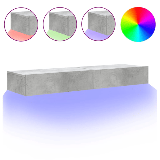 móveis de TV - Armários TV com luzes LED 2 pcs 60x35x15,5 cm cinzento cimento