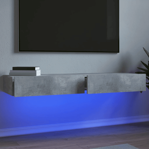 móveis de TV - Armários TV com luzes LED 2 pcs 60x35x15,5 cm cinzento cimento