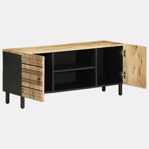 Móvel de TV - Modulo de TV - Armário de TV 105x33,5x46cm madeira mangueira áspera maciça preto