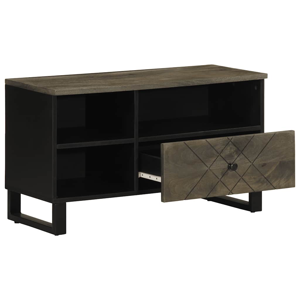 mueble tv - mesa de tv madera maciza de mango negro 80x33x46 cm