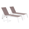 Conjunto de 2 espreguiçadeiras e mesa de apoio BARBADOS em textilene taupe - alumínio branco