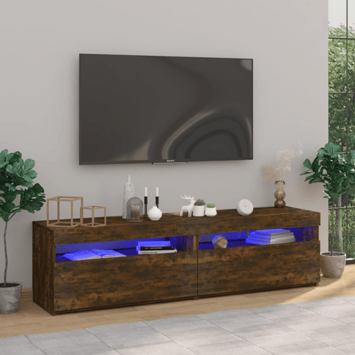 Móvel de TV - Modulo de TV - Armário de TV com luzes LED 2 pcs 75x35x40 cm carvalho fumado