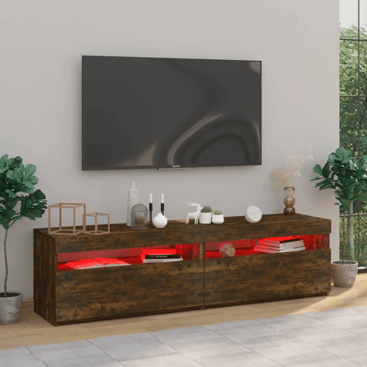 Móvel de TV - Modulo de TV - Armário de TV com luzes LED 2 pcs 75x35x40 cm carvalho fumado
