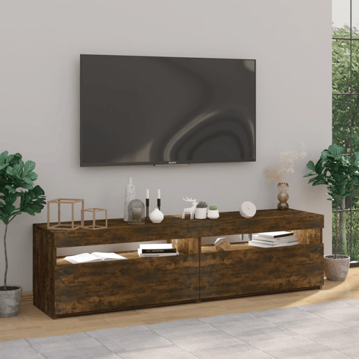 Móvel de TV - Modulo de TV - Armário de TV com luzes LED 2 pcs 75x35x40 cm carvalho fumado