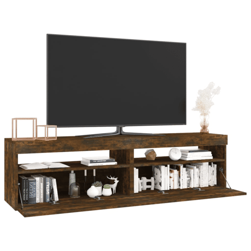 Móvel de TV - Modulo de TV - Armário de TV com luzes LED 2 pcs 75x35x40 cm carvalho fumado